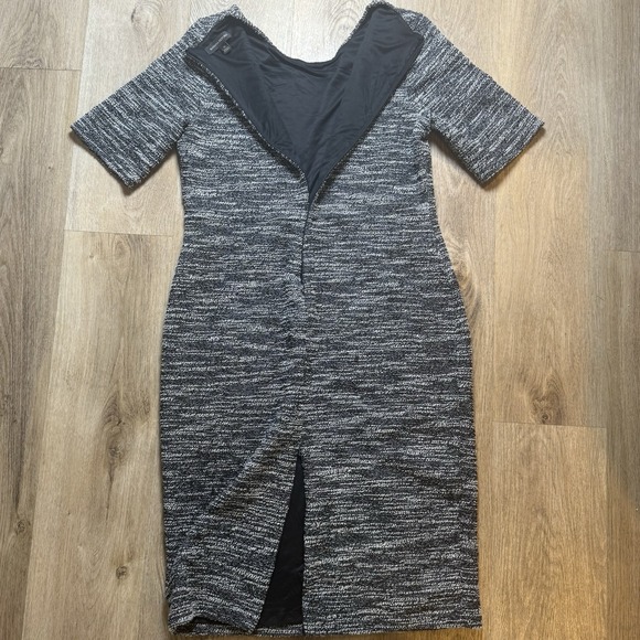 Banana Republic Knit Sheath Dress Sz 12 Marled Black White Tweed Short Sleeve - Picture 4 of 12